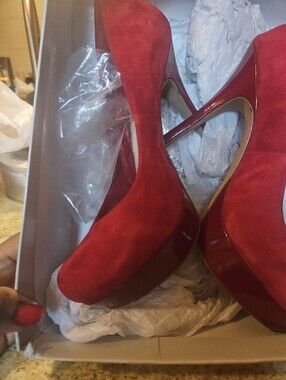Red Suede Platform High Heels - Women